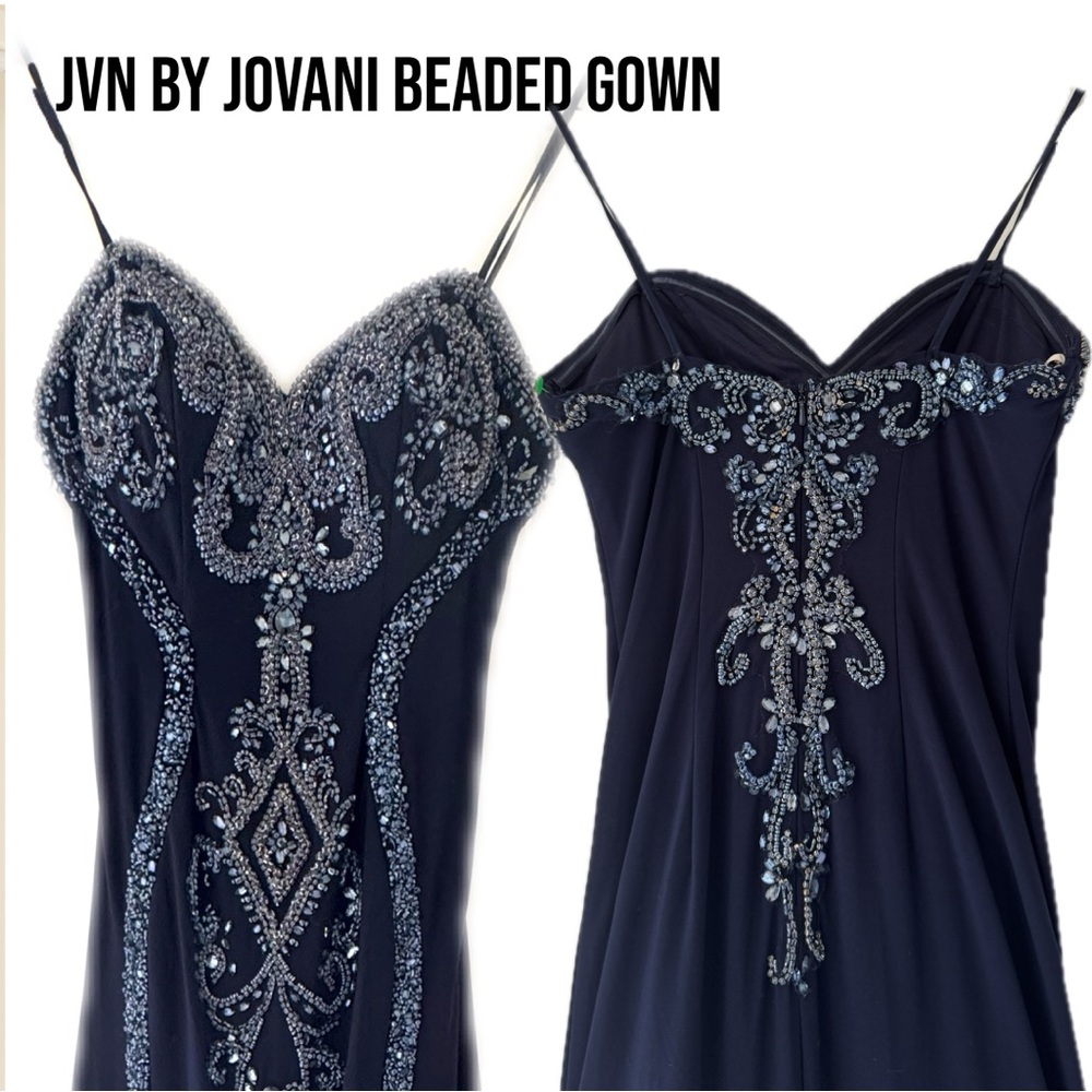 JVN by Jovani Blue Beaded/Embellished Dress - Size 0 (Stretchy Fit Up to Size 6)